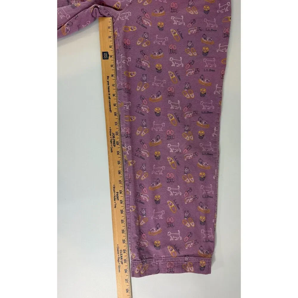 L.L.Bean Women’s Purple Lounge Pajama Pants Medium Petite Cat Slipper Print